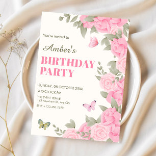 Convites Aniversário de flor de blossom rosa