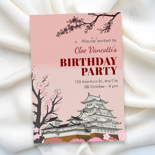 Convites Aniversário de flor de cerejeira japonesa rosa pas