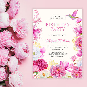 Convites Aniversário de flor de floração rosa
