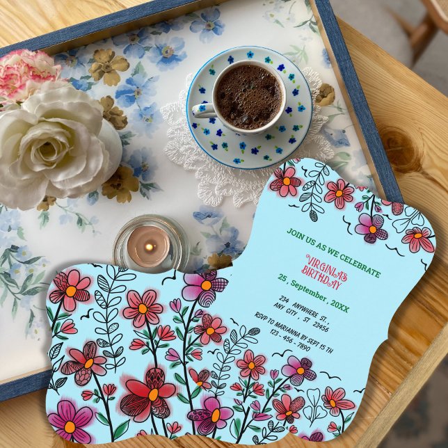 Convites ANIVERSÁRIO DE FLORES DE DOIS VERMELHOS primavera  (Criador carregado)