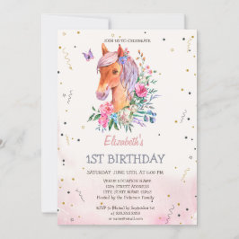 Convites Aniversário de Flores de Pônei de Aquarela