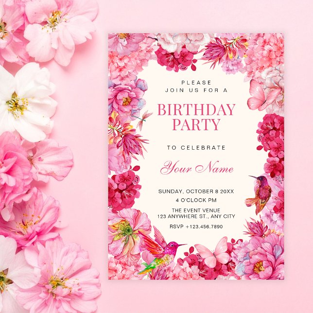 Convites Aniversário de flores florais rústicas rosa (Criador carregado)