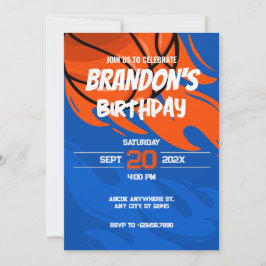 Convites Aniversário de fogo de basquete laranja e azul