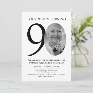 Convites Aniversário de Foto 90 Elegante Preta e Branca