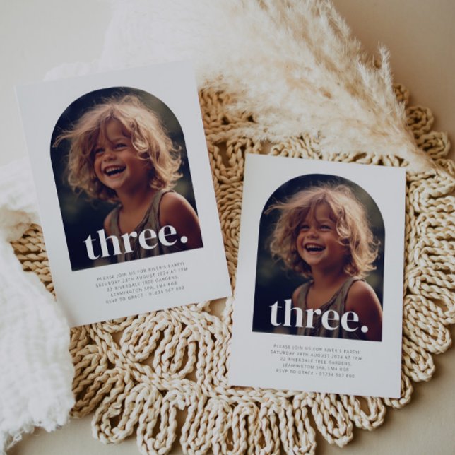 Convites Aniversário de Foto com Três Arcos (Three Arched Photo First Birthday Invitation)