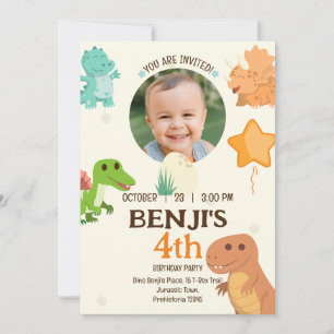 Convites Aniversário de Foto de Dinossauro Amarelo Pálido P
