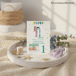 Convites Aniversário de Foto e Aquário com Dourado e Bal