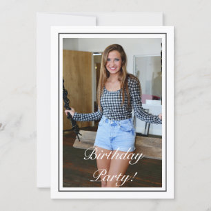 Convites Aniversário de Foto Negra Branca Moderna e Minimal