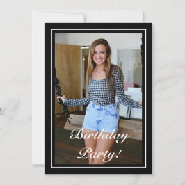 Convites Aniversário de Foto Negra Branca Moderna e Minimal