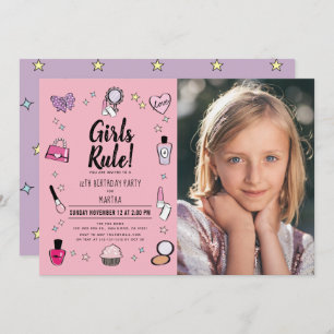 Convites Aniversário de Foto Rosa Pink do Spa Slumber de Re