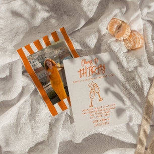 Convites Aniversário de Foto Whimsical com 30 de Desenho Co