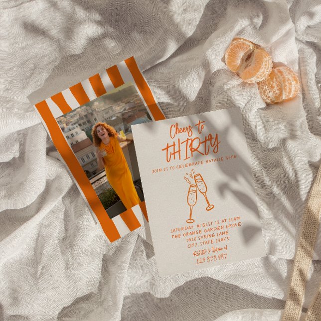 Convites Aniversário de Foto Whimsical com 30 de Desenho Co (Criador carregado)