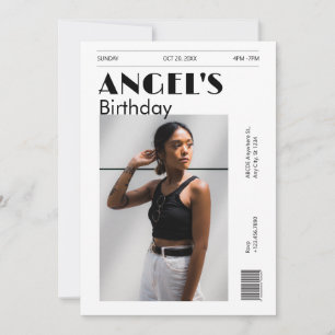 Convites Aniversário de fotos minimalista preto e branco