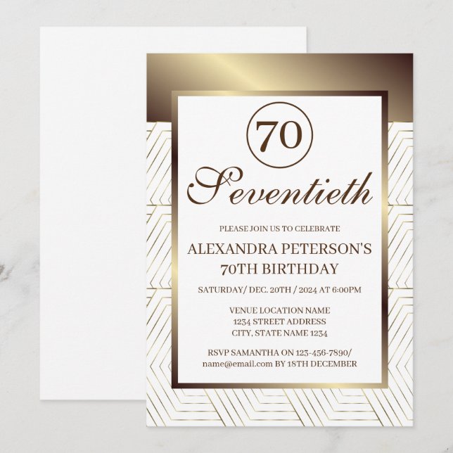 Convites Aniversário De Fronteira Branca E Dourada (Frente/Verso)