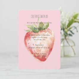 Convites Aniversário de Fruta de Morango Rosa
