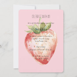 Convites Aniversário de Fruta de Morango Rosa