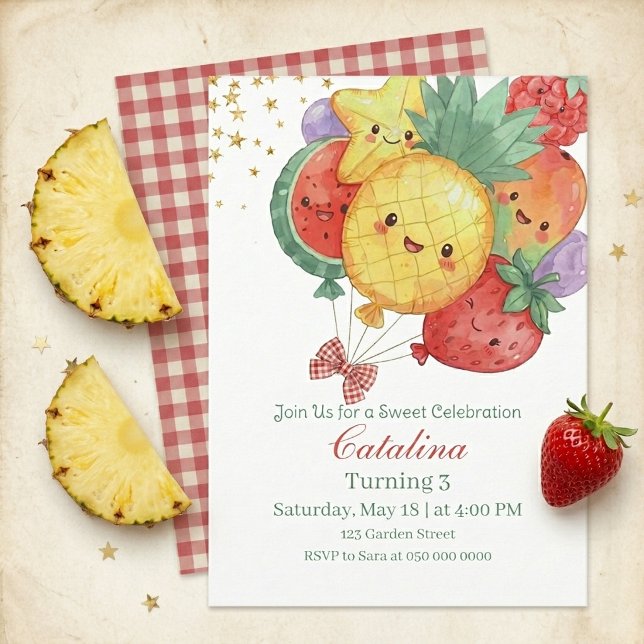 Convites Aniversário de Frutas Doces | Festa Infantil Tropi (Criador carregado)