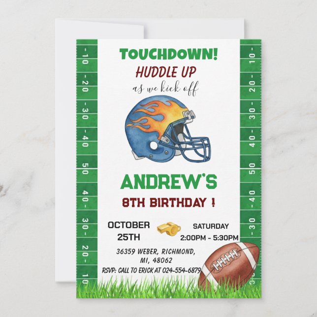 Convites Aniversário de Futebol Americano Pessoal (Frente)