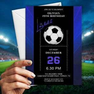 Convites Aniversário de Futebol Azul Roxo Moderno e Elegant
