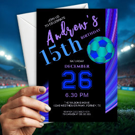Convites Aniversário de Futebol Roxo Colorido Moderno e Ele