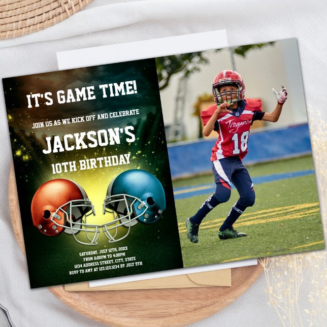 Convites Aniversário de Futebol Vermelho vs Azul com foto (Red vs Blue Football Birthday Invitations w photo)