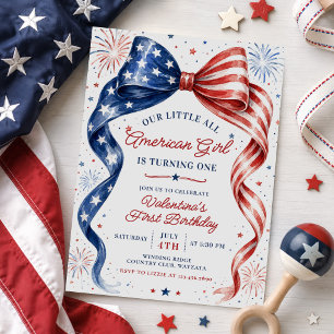 Convites Aniversário de Garota Americana Vermelha, Branca e