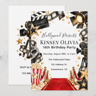 Convites Aniversário de Garota da Noite de Cinema de Hollyw