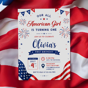 Convites Aniversário de Garota Totalmente Americana 4 de Ju