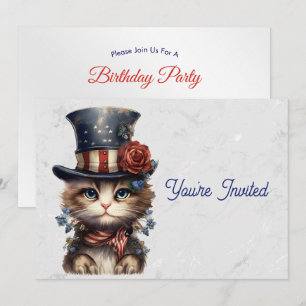 Convites Aniversário de Gatinho Patriótico Vintage