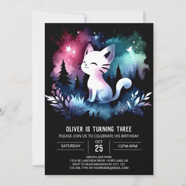Convites Aniversário de Gato Adorável Elegante (Frente)