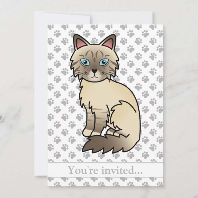 Convites Aniversário de Gato Chocolate Point Tabby Birman/R (Frente)