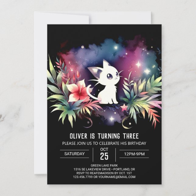 Convites Aniversário de Gato Cinto Personalizado (Frente)