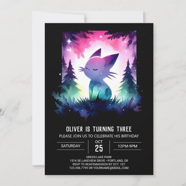 Convites Aniversário de Gato de Pastel (Frente)