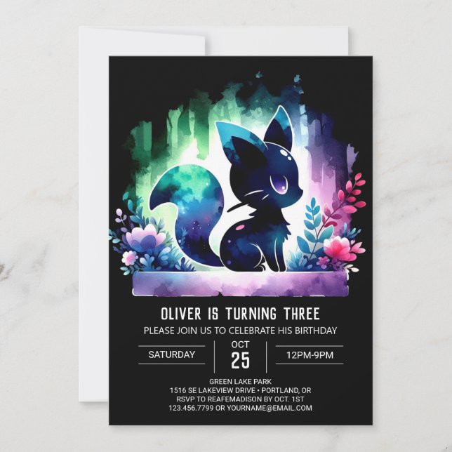 Convites Aniversário de Gato Simples Elegante lindamente (Frente)