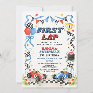 Convites Aniversário de Gêmeos Carro de Corrida Azul e Verm