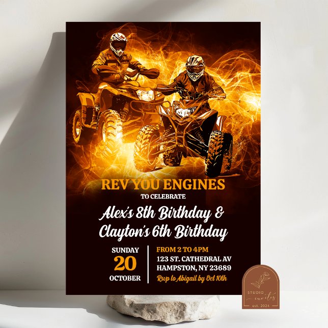 Convites Aniversário de Gêmeos com ATV Quadriciclo Off Road (Criador carregado)