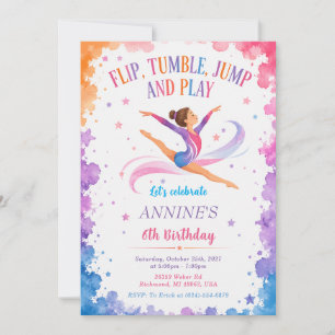 Convites Aniversário de Ginástica com Aquarela Personalizad