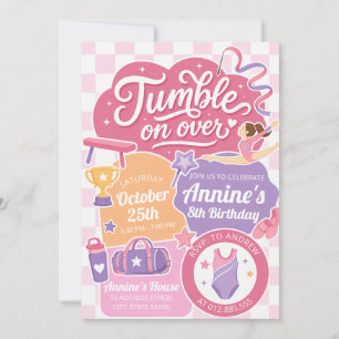 Convites Aniversário de Ginástica Rosa Personalizado para M