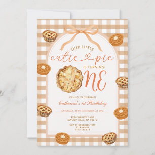 Convites Aniversário de Gingham Neutro Cutie Pie Outono Gin