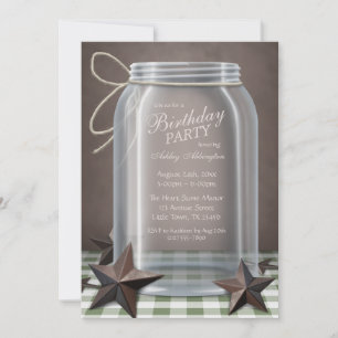Convites Aniversário de Gingham Verde - Estrelas Russas