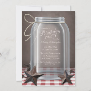 Convites Aniversário de Gingham Vermelho nas Estrelas de J