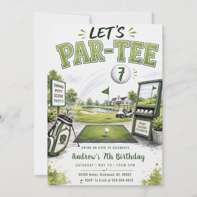 Convites Aniversário de Golfe com Swing Pessoal (Frente)