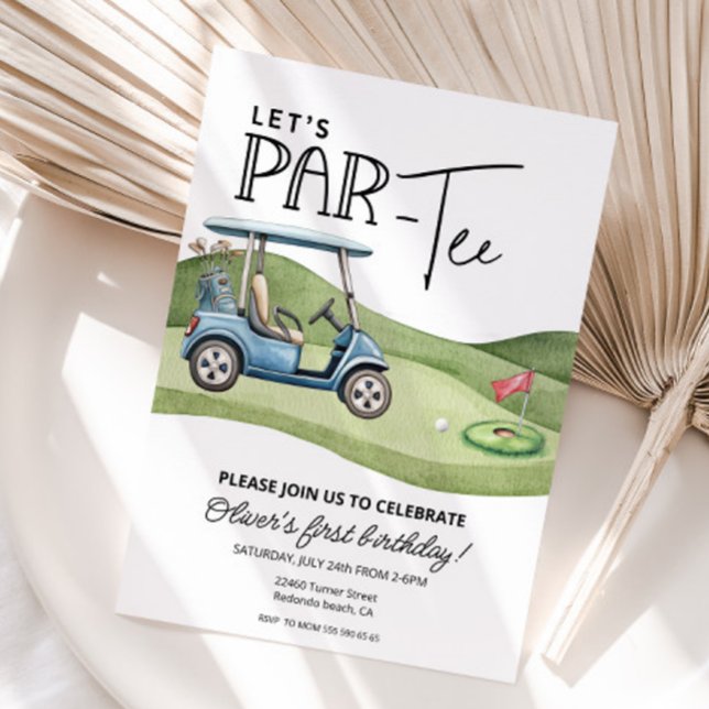 Convites Aniversário de Golfe Fofinho, qualquer idade, Vamo (Golf birthday invitation, let's par-tee )