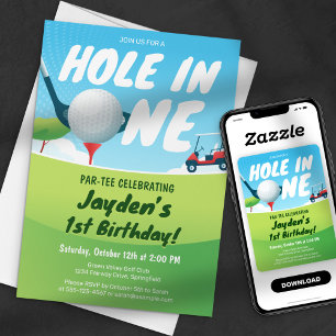 Convites Aniversário de Golfe Hole-In-One Par-Tee Time Azul