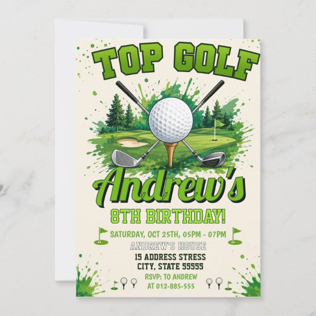 Convites Aniversário de golfe infantil personalizado (Frente)