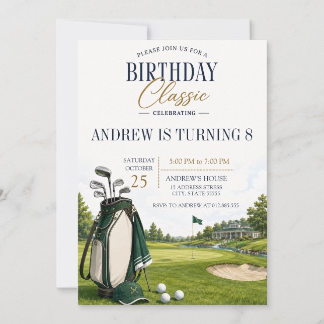 Convites Aniversário de Golfe Moderno Personalizado (Frente)