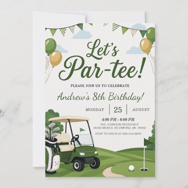 Convites Aniversário de Golfe Personalizado (Frente)