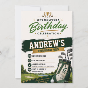 Convites Aniversário de Golfe Personalizado para Adolescent