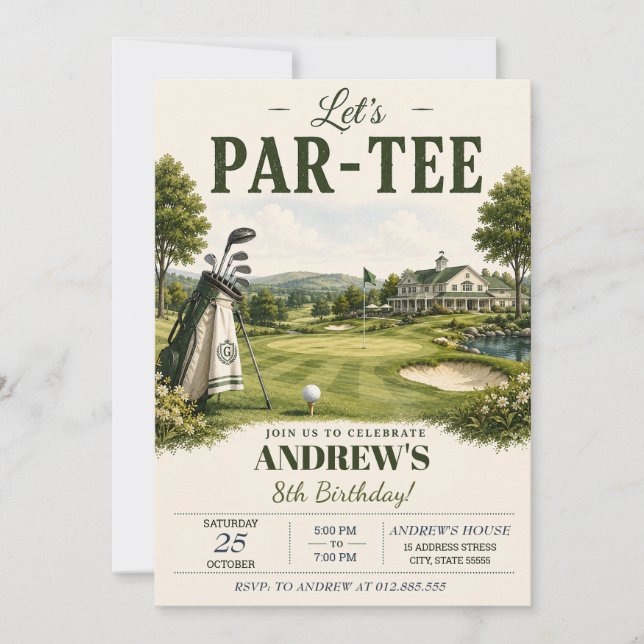 Convites Aniversário de Golfe Personalizado para Crianças (Frente)