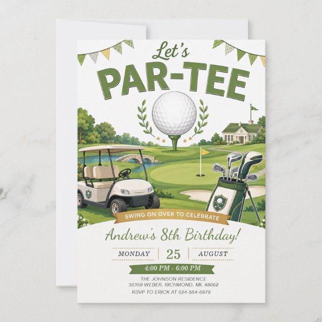 Convites Aniversário de Golfe Pessoal (Frente)